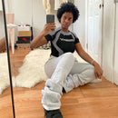 BOOFEENAA Street Style Gray Sweatpants for Women Drawstring Casual Extra Long Stacked Pants Winter Thick Warm Trousers C85-CD57