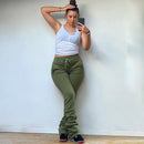 BOOFEENAA Street Style Gray Sweatpants for Women Drawstring Casual Extra Long Stacked Pants Winter Thick Warm Trousers C85-CD57