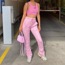 BOOFEENAA Street Style Gray Sweatpants for Women Drawstring Casual Extra Long Stacked Pants Winter Thick Warm Trousers C85-CD57