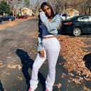 BOOFEENAA Street Style Gray Sweatpants for Women Drawstring Casual Extra Long Stacked Pants Winter Thick Warm Trousers C85-CD57
