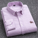 100% Cotton Oxford Shirt Men's Long Sleeve Embroidered Horse Casual Without Pocket Solid Yellow Dress Shirt Men Plus Size 5XL6XL