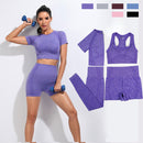 Seamless Women Vital Yoga Set Workout Shirts Sport Pants Bra Gym Clothing Short Crop Top High Waist Running Leggings Sports Set
