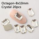 20pcs Nail Rhinestones Rectangle Flat Back Crystal Shiny 3D Strass Gem Stone Manicure Nail Art Decoration Charms Jewelry