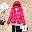 Women 90% White Duck Down Jacket Autumn Female Ultra Light Down Jackets Slim Solid Long Sleeve Hooded Parkas Candy Color