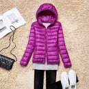 Women 90% White Duck Down Jacket Autumn Female Ultra Light Down Jackets Slim Solid Long Sleeve Hooded Parkas Candy Color