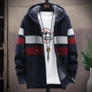 FALIZA Men's Striped Sweater Coat Thick Fleece Warm Zipper Wool Hooded Cardigan Jumpers Men Long Sleeve Knitted Sweaters XY110