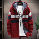 FALIZA Men's Striped Sweater Coat Thick Fleece Warm Zipper Wool Hooded Cardigan Jumpers Men Long Sleeve Knitted Sweaters XY110