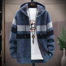 FALIZA Men's Striped Sweater Coat Thick Fleece Warm Zipper Wool Hooded Cardigan Jumpers Men Long Sleeve Knitted Sweaters XY110