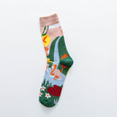Occident Fashion Colorful Print Socks Women with Mushroom Spring Woman Socks Cotton Calcetines Mujer Meias 010202