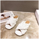 SUOJIALUN Summer Women Slipper Brand Weave Ladies Sandal Shoes Low Open Toe Flat Casual Slides Beach Flip Flops Big Size 35-42