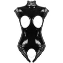 Erotic Fetish Body Suit Sexy Cupless Crotchless Teddy Lingerie Femme Black Wetlook Pvc Latex Catsuit Gothic Women Porno Costume