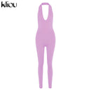 Kliou halter women activewear v-neck sexy bandage sleeveless jumpsuit skinny rompers solid elastic bodycon fitness casual outfit