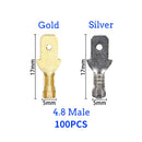 100Pcs/lot 2.8/4.8/6.3mm Female and male Crimp Terminal Connector Gold Brass/Silver Car Speaker Electric Wire Connectors Set