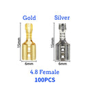 100Pcs/lot 2.8/4.8/6.3mm Female and male Crimp Terminal Connector Gold Brass/Silver Car Speaker Electric Wire Connectors Set