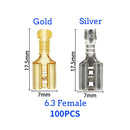 100Pcs/lot 2.8/4.8/6.3mm Female and male Crimp Terminal Connector Gold Brass/Silver Car Speaker Electric Wire Connectors Set
