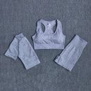 WAREBALL Seamless 3pcs Women Yoga Set Workout Bra Crop Top Short Sleeve T Shirt High Waist Fitness Gym Clothes Sports Suits