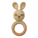 1pc Wooden Crochet Bunny Rattle Toy BPA Free Wood Ring Baby Teether Rodent Baby Gym Mobile Rattles Newborn Educational Toys