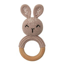 1pc Wooden Crochet Bunny Rattle Toy BPA Free Wood Ring Baby Teether Rodent Baby Gym Mobile Rattles Newborn Educational Toys