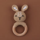 1pc Wooden Crochet Bunny Rattle Toy BPA Free Wood Ring Baby Teether Rodent Baby Gym Mobile Rattles Newborn Educational Toys