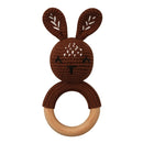 1pc Wooden Crochet Bunny Rattle Toy BPA Free Wood Ring Baby Teether Rodent Baby Gym Mobile Rattles Newborn Educational Toys