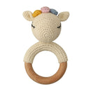 1pc Wooden Crochet Bunny Rattle Toy BPA Free Wood Ring Baby Teether Rodent Baby Gym Mobile Rattles Newborn Educational Toys