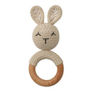1pc Wooden Crochet Bunny Rattle Toy BPA Free Wood Ring Baby Teether Rodent Baby Gym Mobile Rattles Newborn Educational Toys