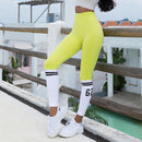 Ladies Yoga Pants Striped Letters Seamless Legs Tie Peach Hip Yoga Pants Sports High Waist Full Length Fitness Leggings Fitness