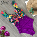 2020 Sexy New Ruffle One Piece Swimsuit Off The Shoulder Swimwear Women Swimsuit Deep-V Bathing Suits Beach Wear Swim Suit