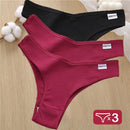 3PCS/Set Cotton Panties Lingerie Women Underwear Sexy Briefs Female Underpants Pantys Thong Panties Bikini Solid Color Tangas
