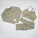 Seamless Yoga Set Women Workout Sportswear Gym Clothing Fitness Long Sleeve Crop Top High Waist Leggings+ Bra Sports Suits