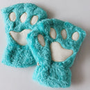 Women Bear Plush Cat Paw Claw Gloves Winter Faux Fur Cute Kitten Fingerless Mittens Gloves Christmas Halloween for Womens Girls