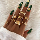 17KM Bohemian Gold Chain Rings Set For Women Fashion Boho Coin Snake Moon Rings Party 2021 Trend Jewelry Gift
