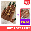 17KM Bohemian Gold Chain Rings Set For Women Fashion Boho Coin Snake Moon Rings Party 2021 Trend Jewelry Gift
