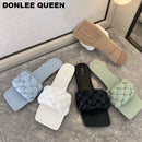 New Fashion Weave Slippers Women Square Toe Flat Casual Shoes Women Slide 2021 Summer Flip Flops Beach Sandal Slipper Big size41