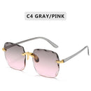 2021 Square Rimless Sunglasses Women Luxury Brand Designer Summer Red Glasses Fashion Sun glasses For Men UV400 Shades Oculos