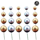 20pcs Golden Ball Cake Topper Happy Birthday Party Baby Shower Cake Decor DIY Cupcake Flag Wedding Christmas Ball Decor Supplies