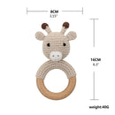 1pc Wooden Crochet Bunny Rattle Toy BPA Free Wood Ring Baby Teether Rodent Baby Gym Mobile Rattles Newborn Educational Toys