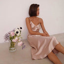 2021 Women Satin Deep V Neck Sexy Dress Solid Straight Pajamas Party Dress Elegant Female Summer Spaghetti Strap Dress Casual