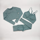Seamless Yoga Set Women Workout Sportswear Gym Clothing Fitness Long Sleeve Crop Top High Waist Leggings+ Bra Sports Suits