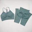 Seamless Yoga Set Women Workout Sportswear Gym Clothing Fitness Long Sleeve Crop Top High Waist Leggings+ Bra Sports Suits