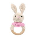 1pc Wooden Crochet Bunny Rattle Toy BPA Free Wood Ring Baby Teether Rodent Baby Gym Mobile Rattles Newborn Educational Toys