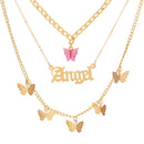2021 Vintage Multilayer Acrylic Butterfly Choker Necklace Fashion Women Letter Golden Chain Layered Necklace Jewelry Party Gift