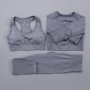 Seamless Women  yoga set Workout Gym Long Sleeve Fitness Crop Top High Waist Leggings Sport Clothing Suits