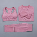 Seamless Women  yoga set Workout Gym Long Sleeve Fitness Crop Top High Waist Leggings Sport Clothing Suits