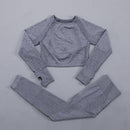Seamless Women  yoga set Workout Gym Long Sleeve Fitness Crop Top High Waist Leggings Sport Clothing Suits