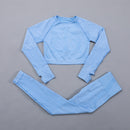 Seamless Women  yoga set Workout Gym Long Sleeve Fitness Crop Top High Waist Leggings Sport Clothing Suits