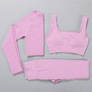 Seamless Yoga Suit Sports Set Gym Clothes Fitness Women Long Sleeve Crop Top High Waist Leggings Ribbed Workout Set Tracksuits