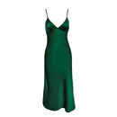 2021 Women Satin Deep V Neck Sexy Dress Solid Straight Pajamas Party Dress Elegant Female Summer Spaghetti Strap Dress Casual