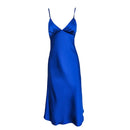 2021 Women Satin Deep V Neck Sexy Dress Solid Straight Pajamas Party Dress Elegant Female Summer Spaghetti Strap Dress Casual