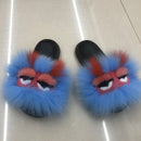 Real fox Fur Slippers Women Home Fluffy Sliders Comfort Furry Summer Flats Sweet Ladies Shoes Female Furry Indoor Flip Flops